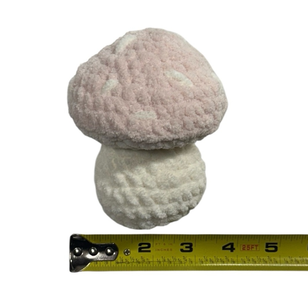 Crochet amigurumi mushroom plushy 100% handmade with pink and white fluffy yarn! - Picture 2 of 5